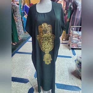 Brand new dark olive color dress with hamsa gold one size